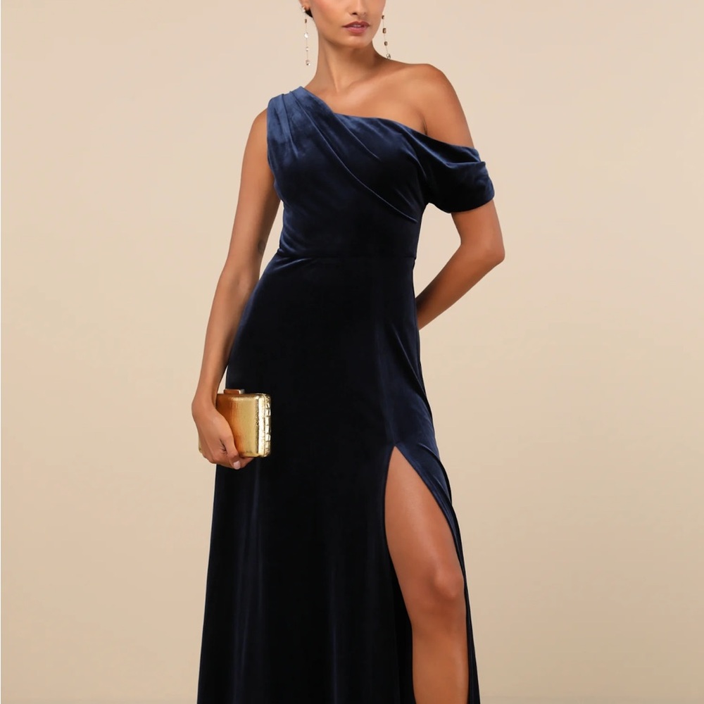 Elegant Lulus Navy Blue One-Shoulder Dress